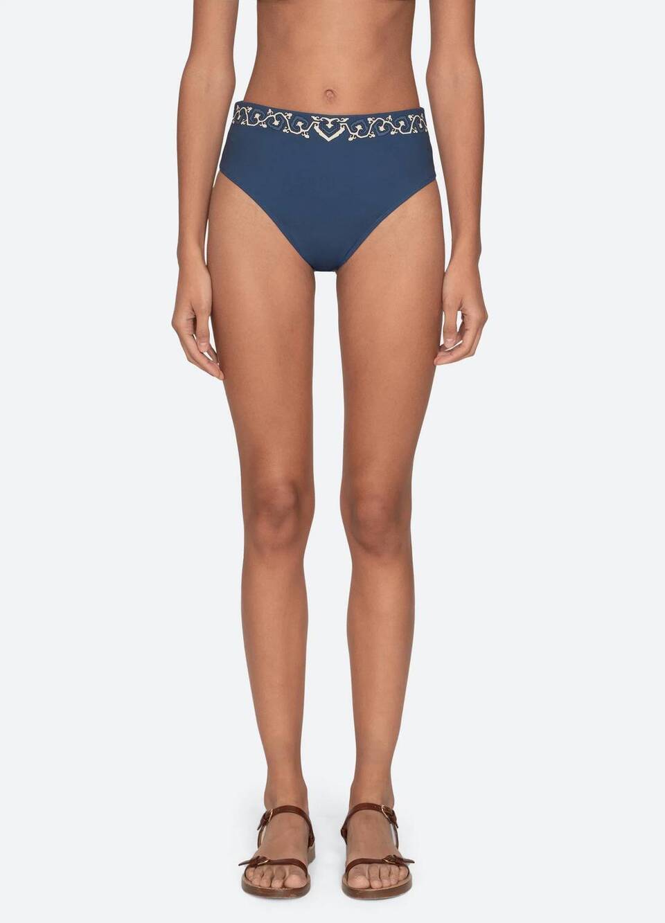 NEW SEA blaise print bikini bottom in navy multi